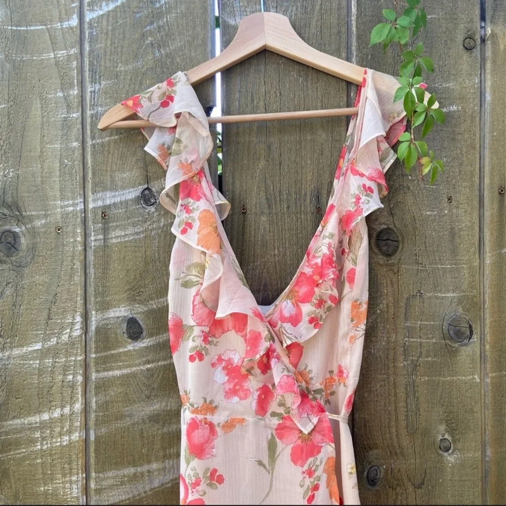 Dreamy Beige and Pink Floral Ruffle Wrap Maxi Dress 🌿 - Picture 4 of 11